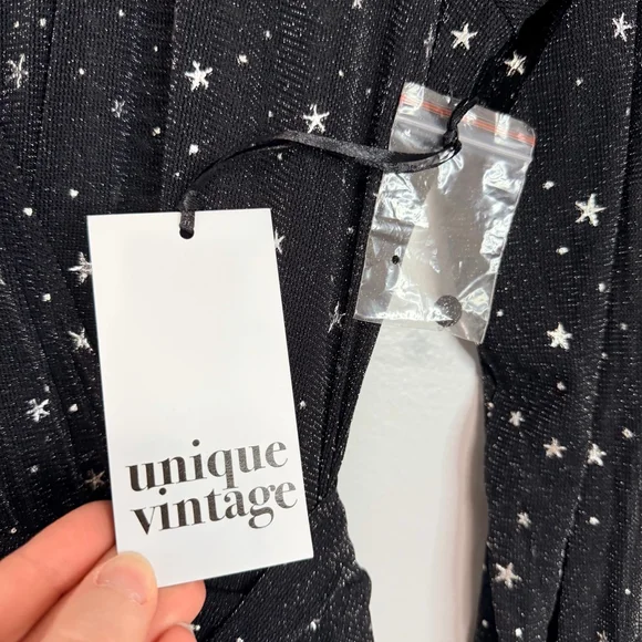 Unique Vintage Celestial Dream Gown Black Silver Star Maxi Dress L - Picture 10 of 15